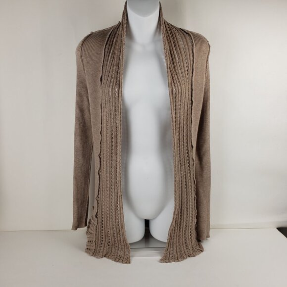 ELEMENTZ Sz PS Cardigan Sweater Tan Taupe Khaki Open Knit Weave Women Petite - Picture 8 of 16